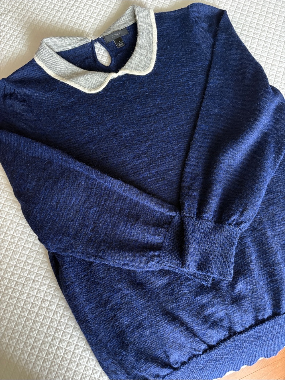 J. Crew Alpaca/Wool Sweater with Contrast Gray Peter Pan Collar